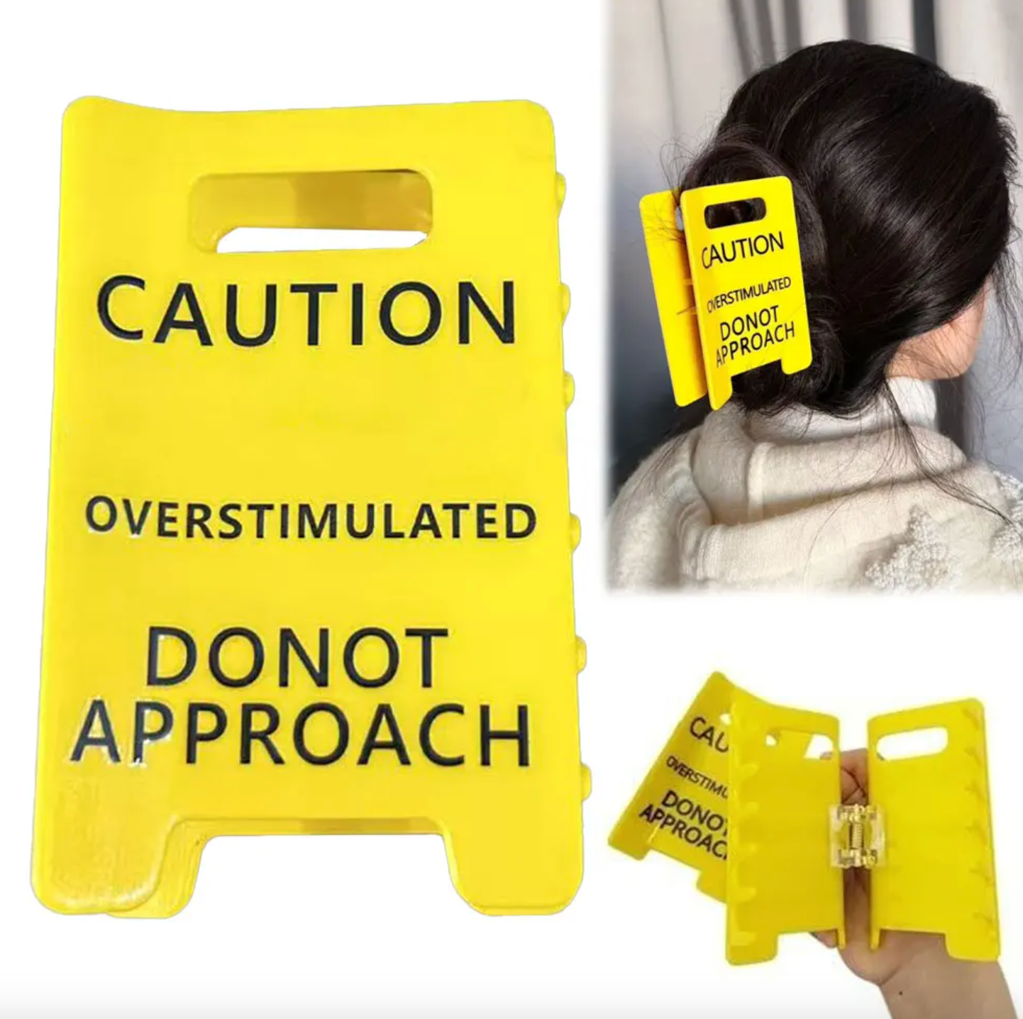 Caution Overstimulated Sign Hair Claw Clip